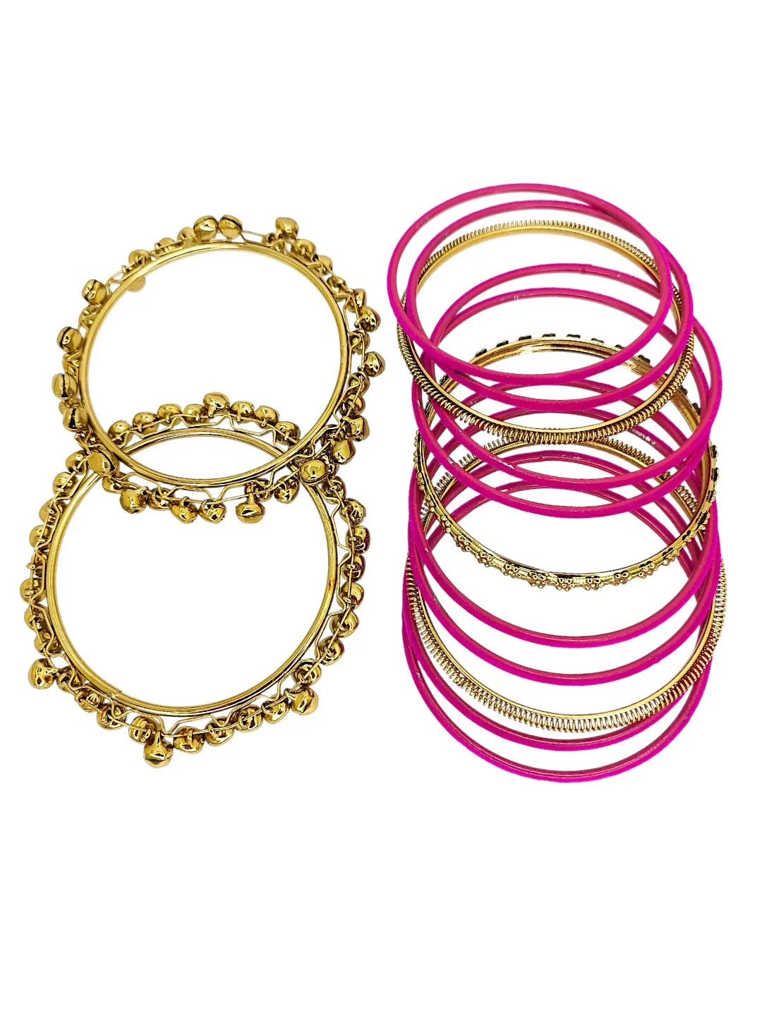 Set Of 13 Gold Plated Ghungroo Rani Velvet Bangle Set