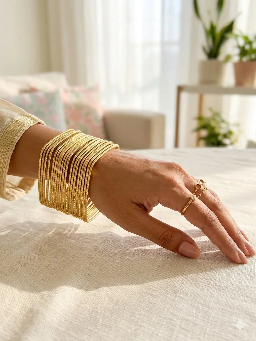 Set Of 24 Gold Plated Square Shimmer Bangles Set