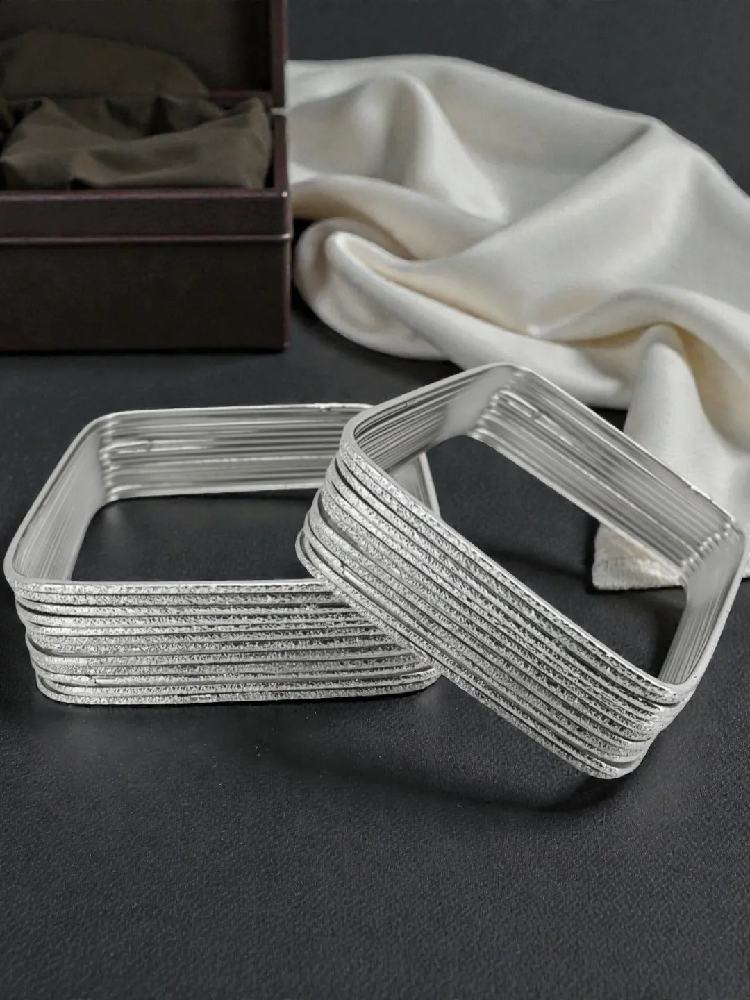 Set Of 24 Silver Plated Square Shimmer Bangles Set