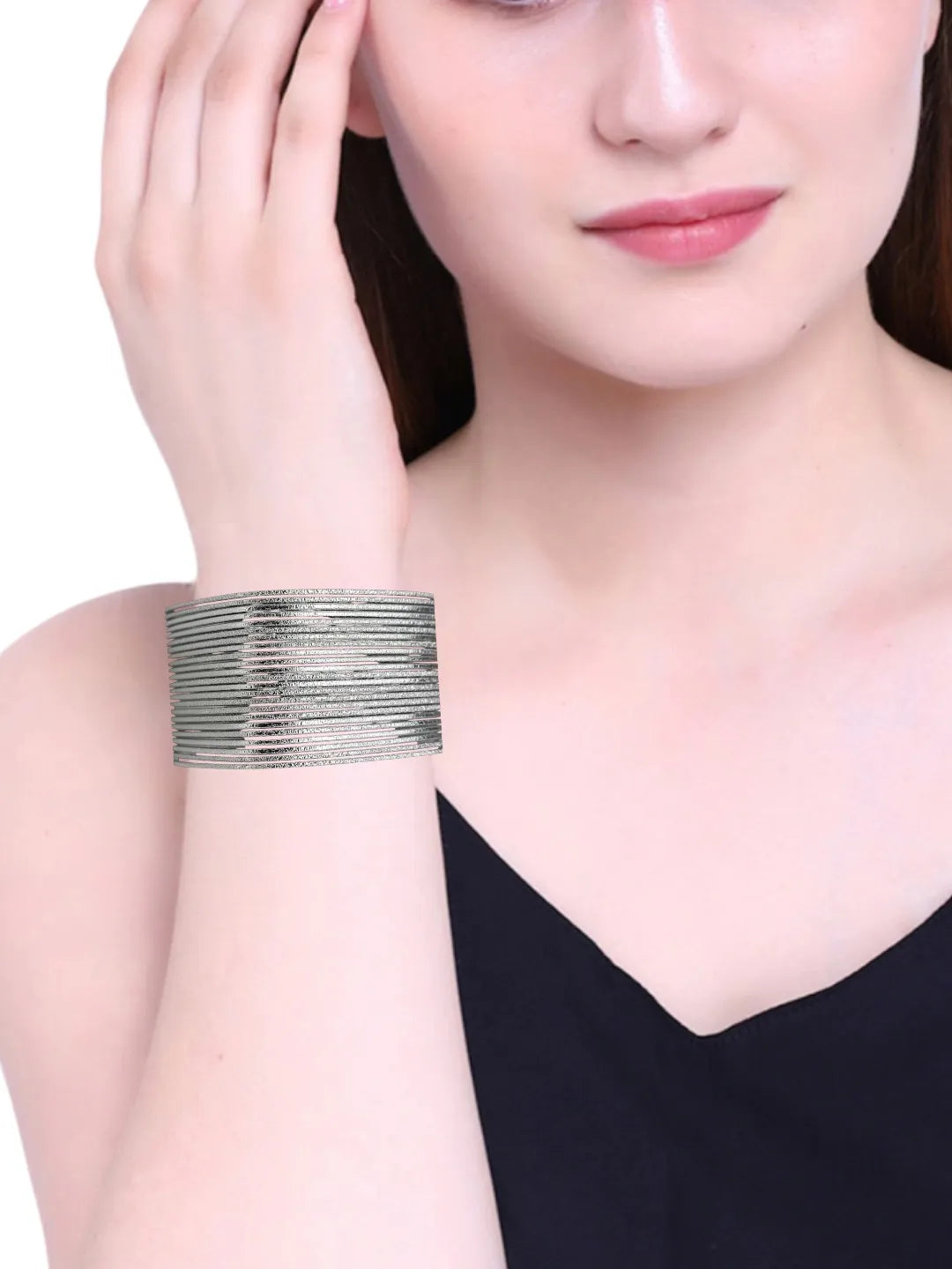 Set Of 24 Silver Plated Square Shimmer Bangles Set