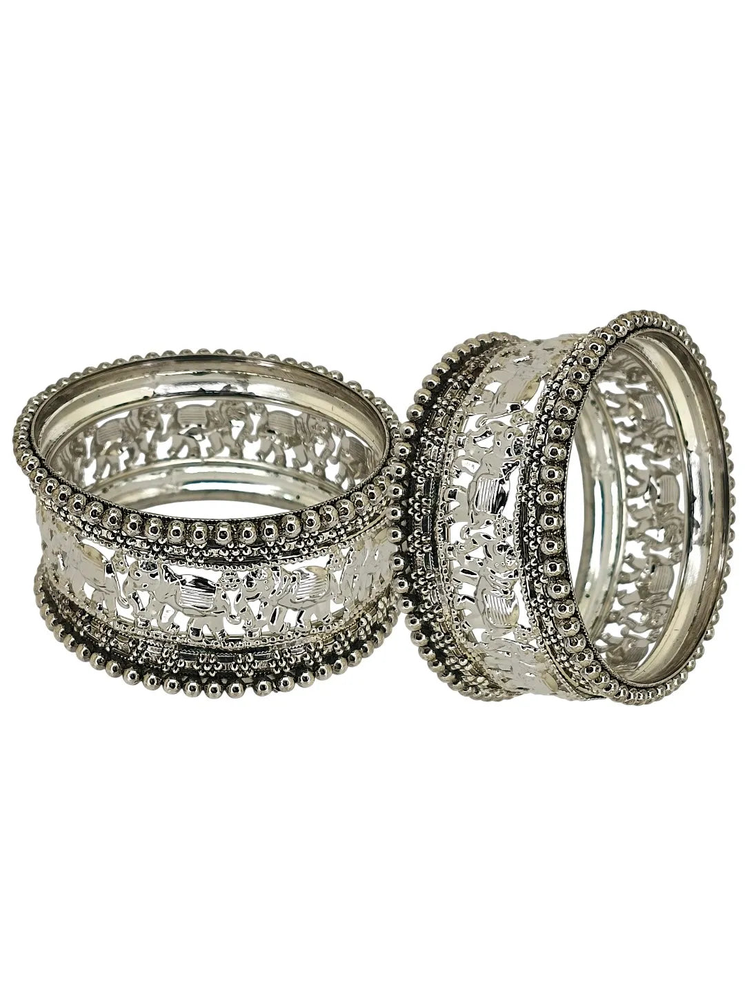 Set Of 10 Silver Oxidised Elephant Motif Bangles