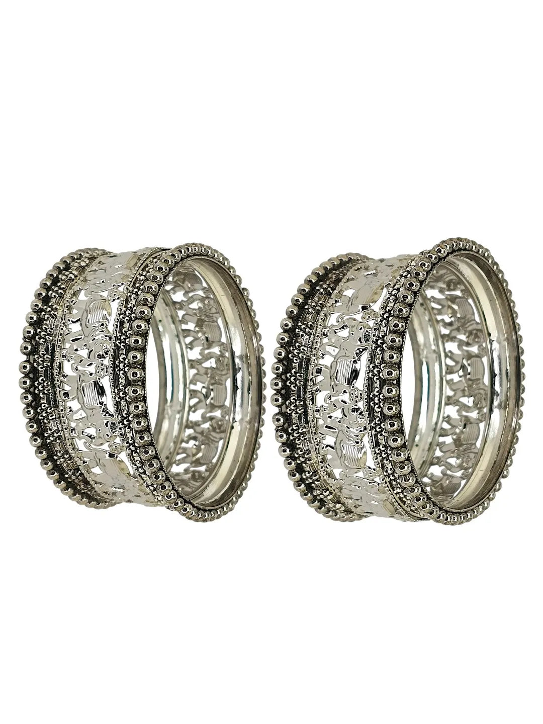Set Of 10 Silver Oxidised Elephant Motif Bangles