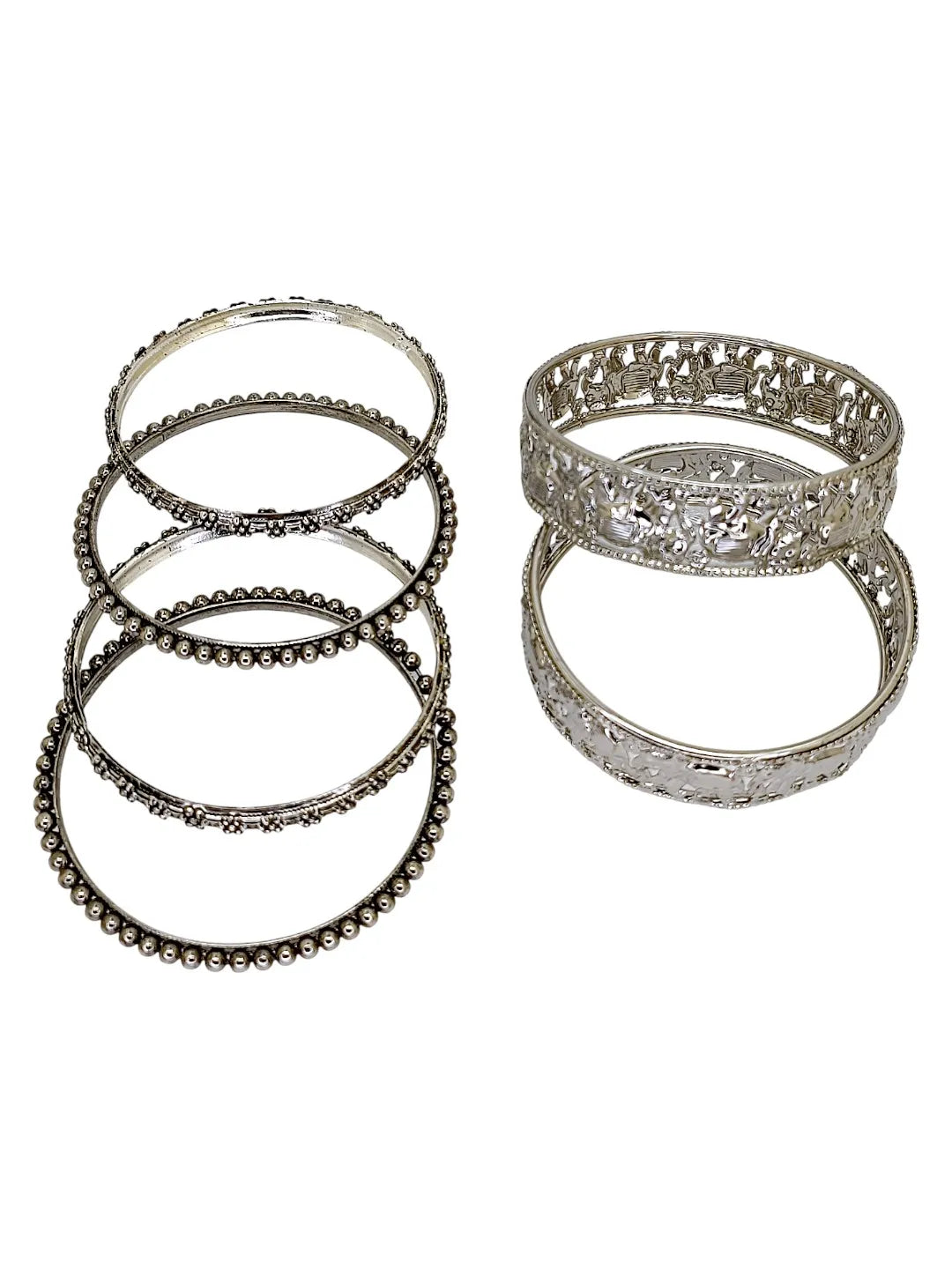 Set Of 10 Silver Oxidised Elephant Motif Bangles