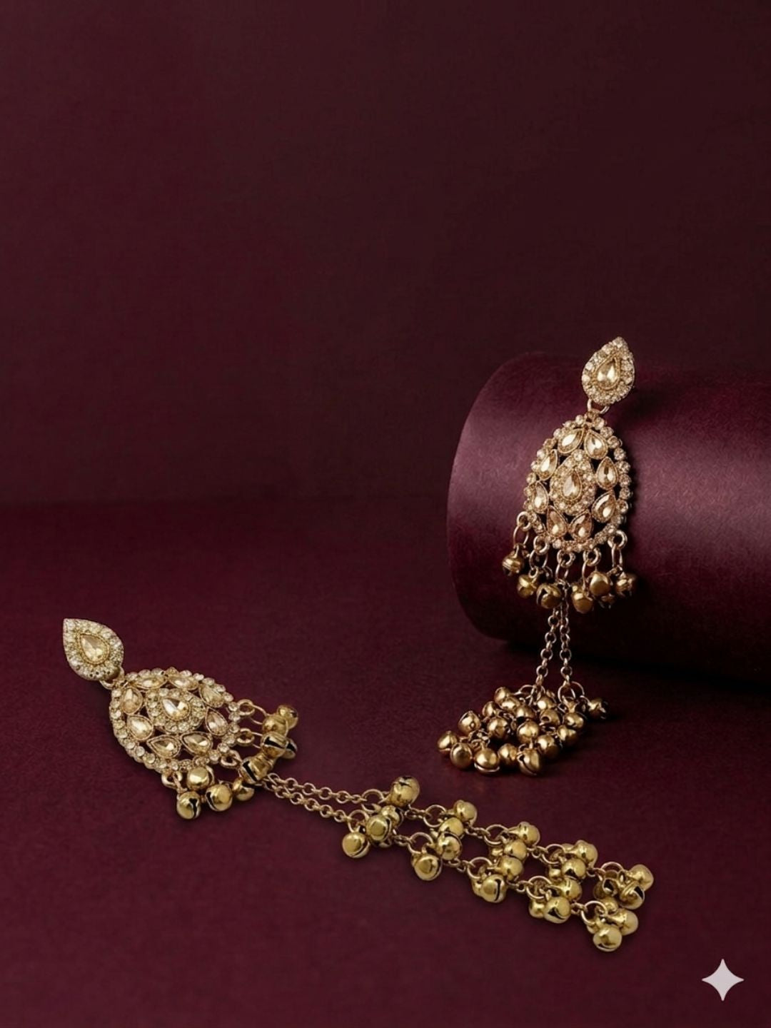 Antique Gold Plated Champagne Long Kashmiri Earrings