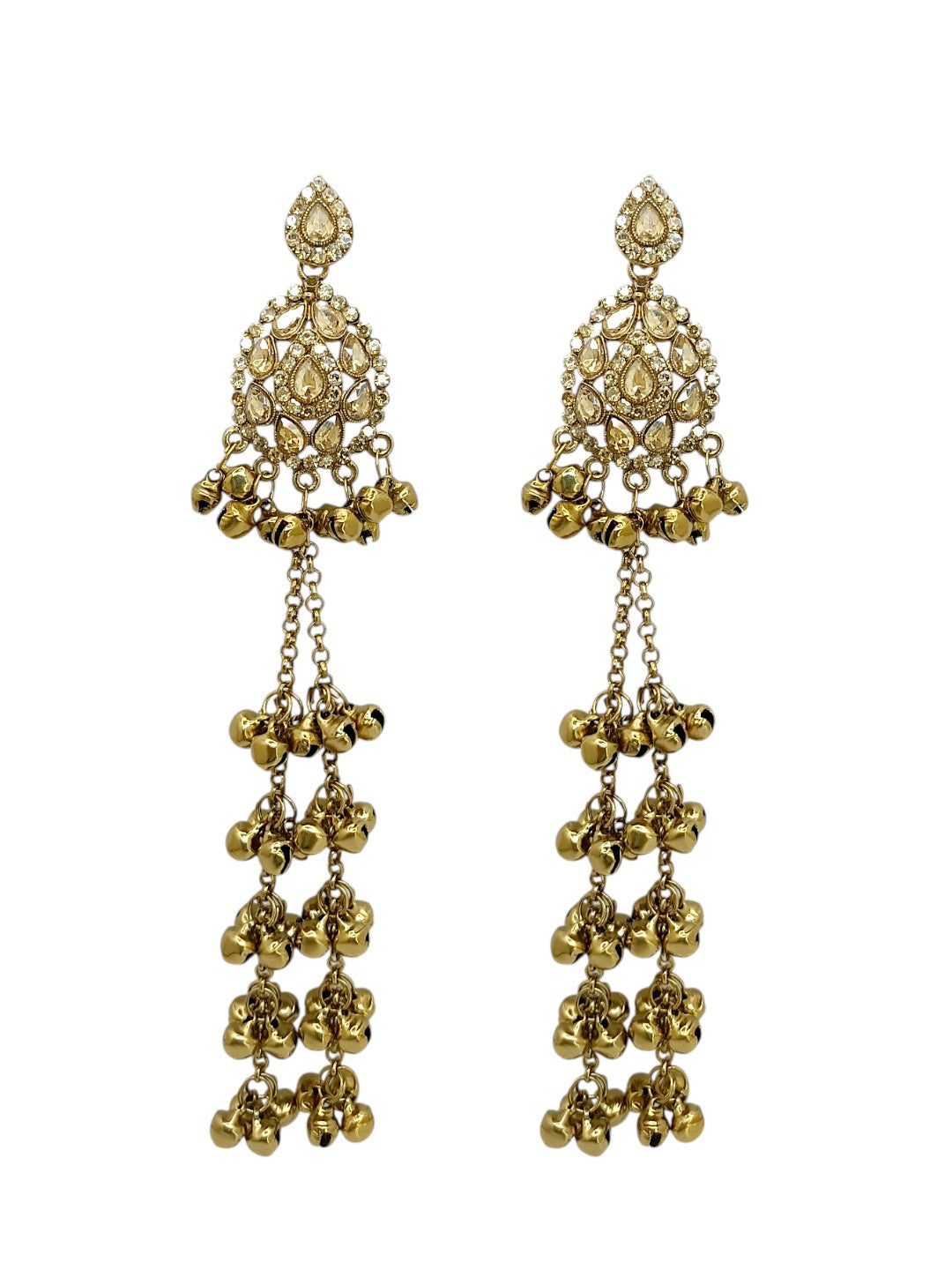 Antique Gold Plated Champagne Long Kashmiri Earrings
