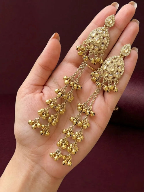 Antique Gold Plated Champagne Long Kashmiri Earrings