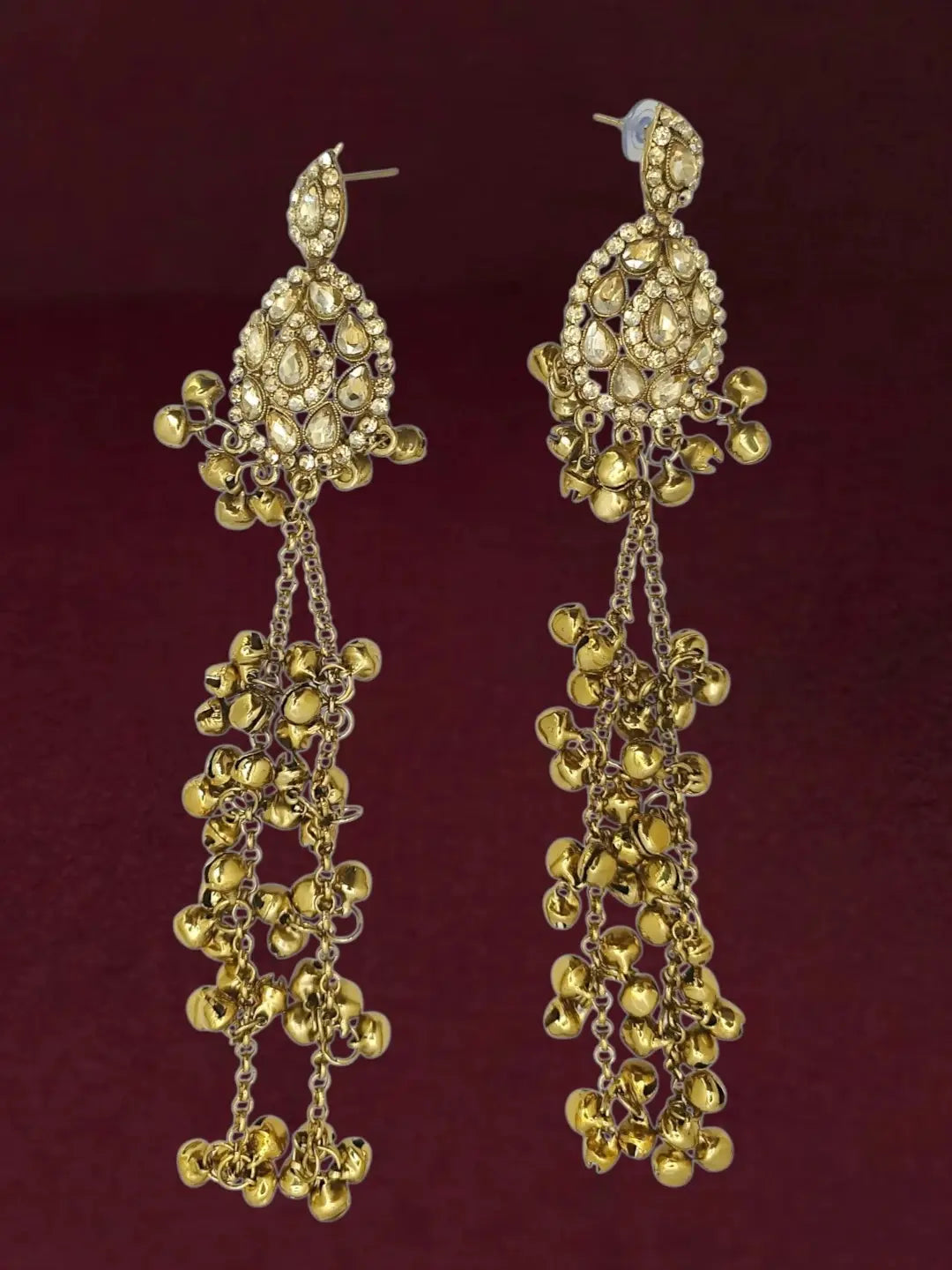 Antique Gold Plated Champagne Long Kashmiri Earrings