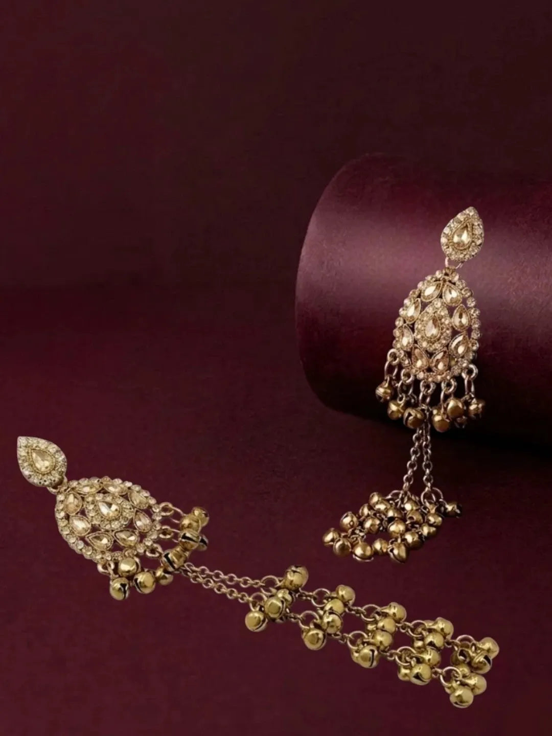 Antique Gold Plated Champagne Long Kashmiri Earrings