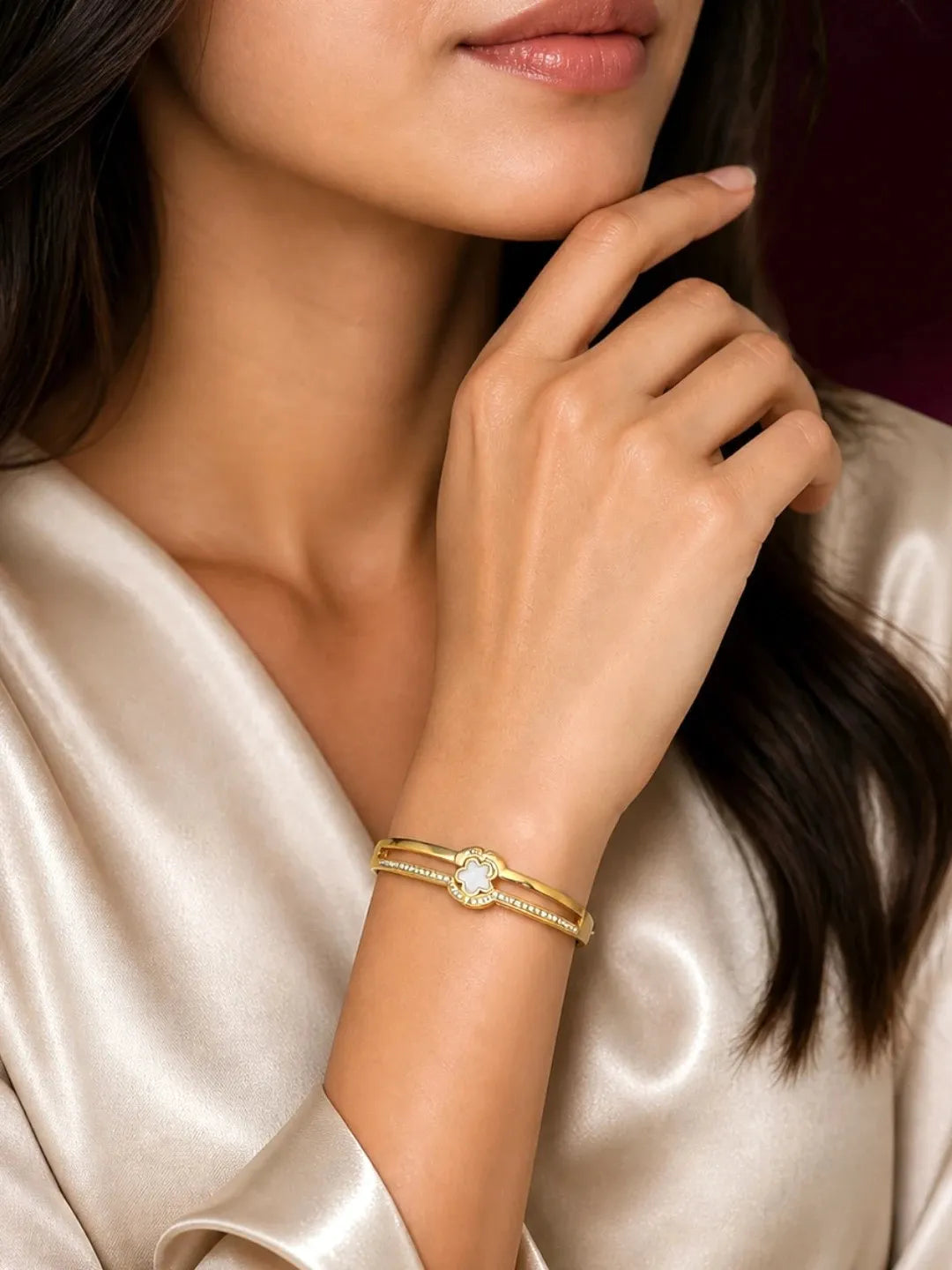 Gold Plated Anti Tarnish CZ Clover Shape Bracelet