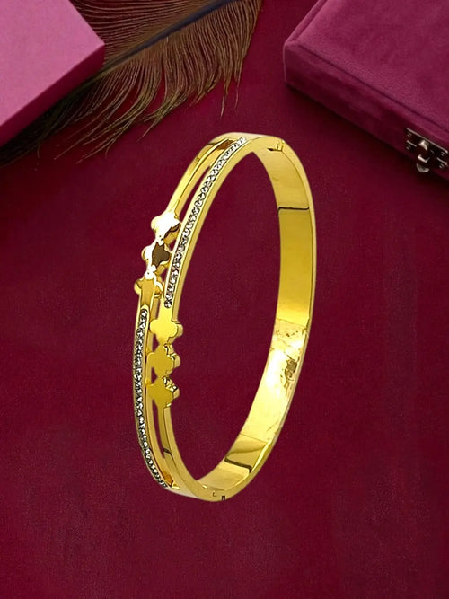 Gold Plated Anti Tarnish CZ Clover Cut Out Bracelet