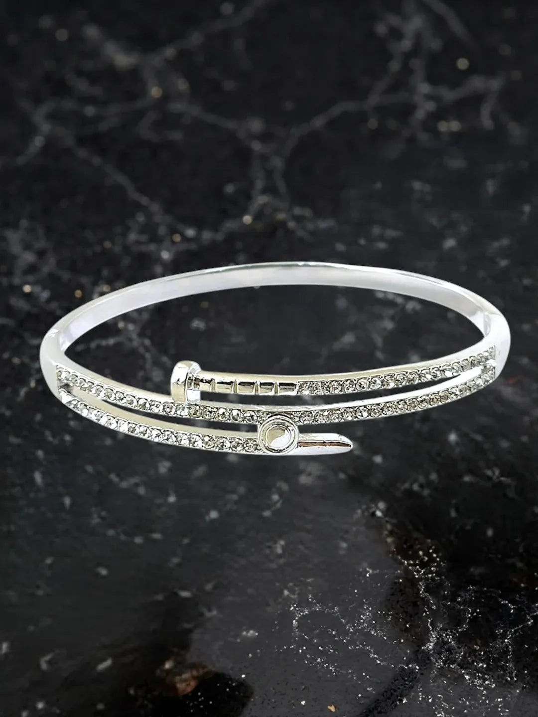 Silver Plated Anti Tarnishs CZ Nail Design Bracelet