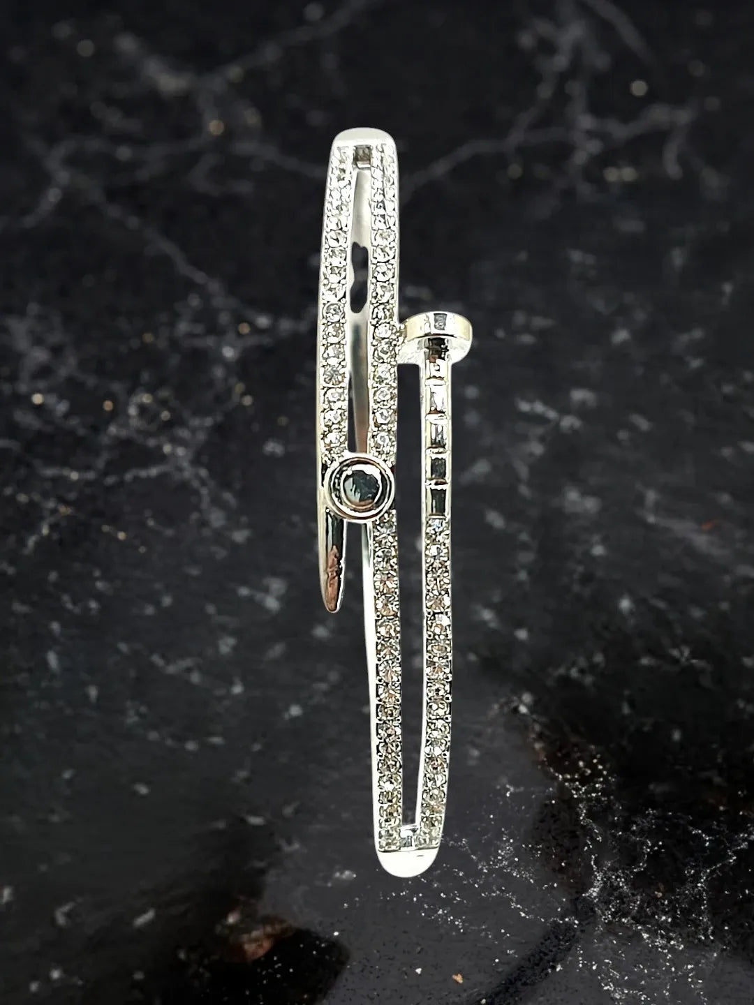 Silver Plated Anti Tarnishs CZ Nail Design Bracelet