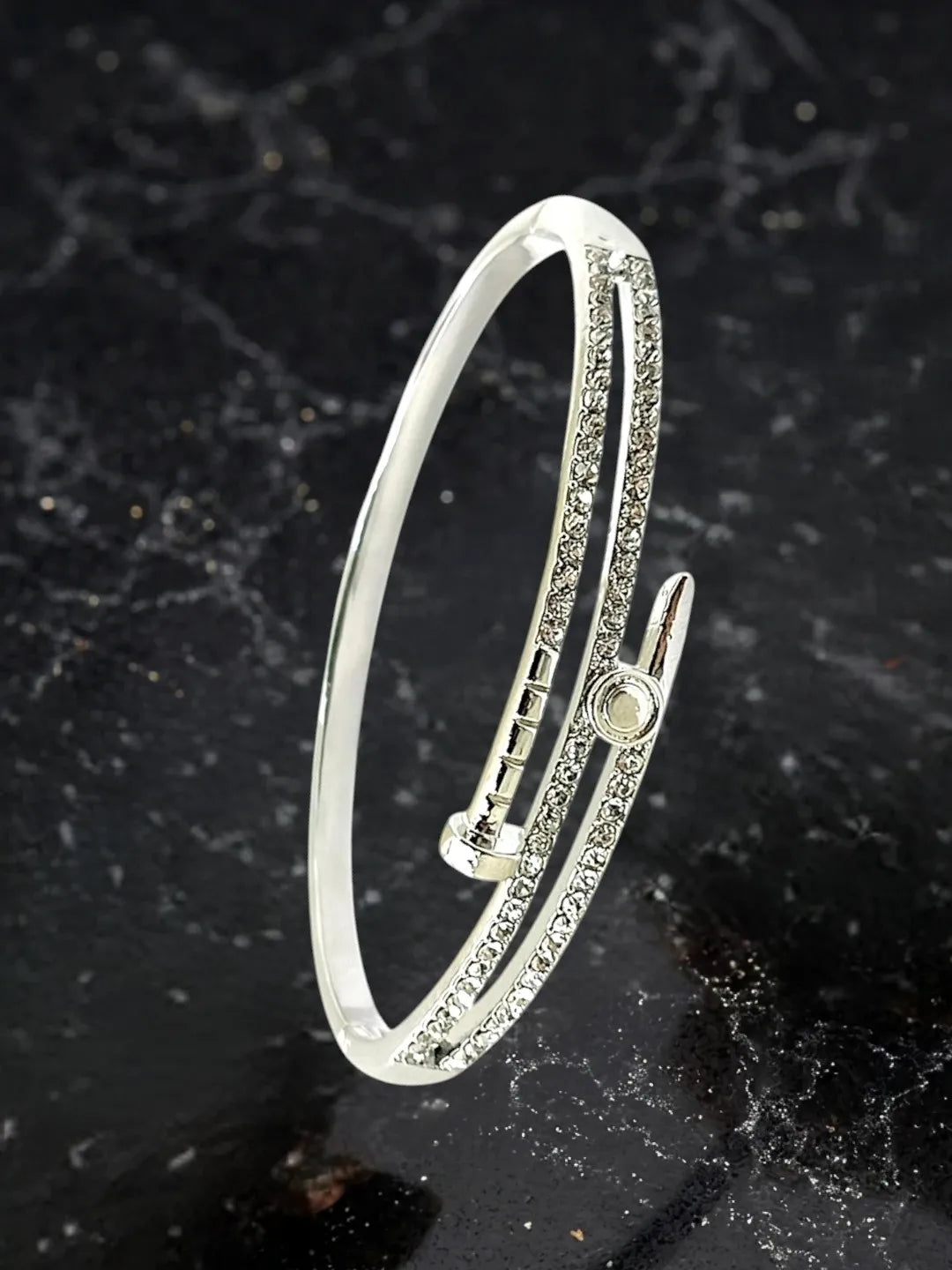 Silver Plated Anti Tarnishs CZ Nail Design Bracelet