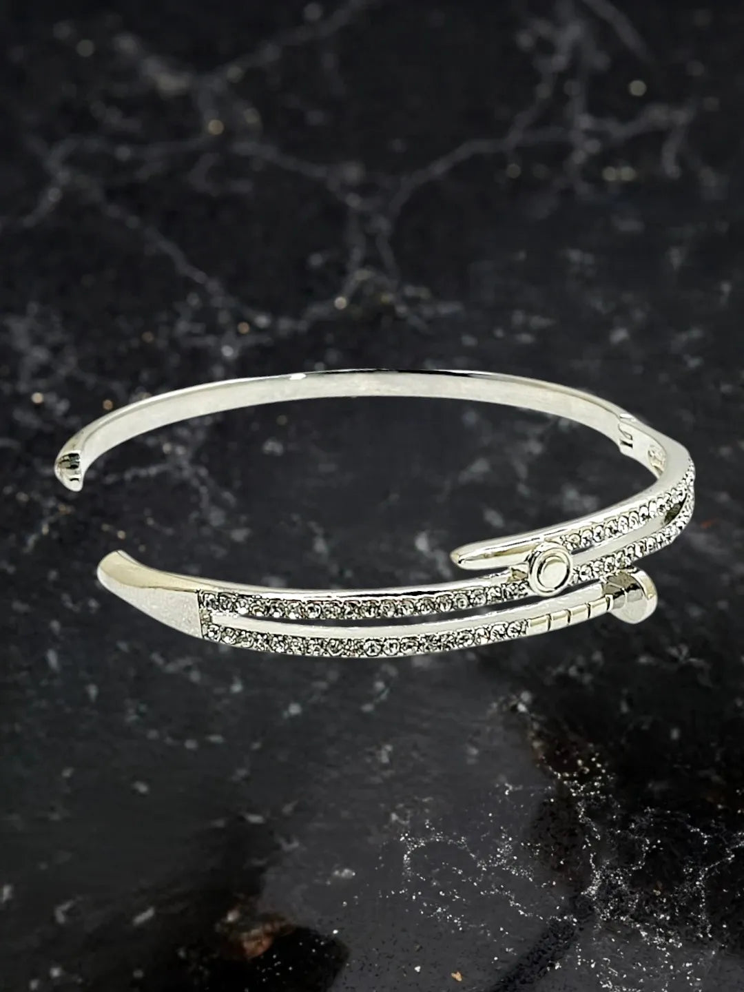 Silver Plated Anti Tarnishs CZ Nail Design Bracelet
