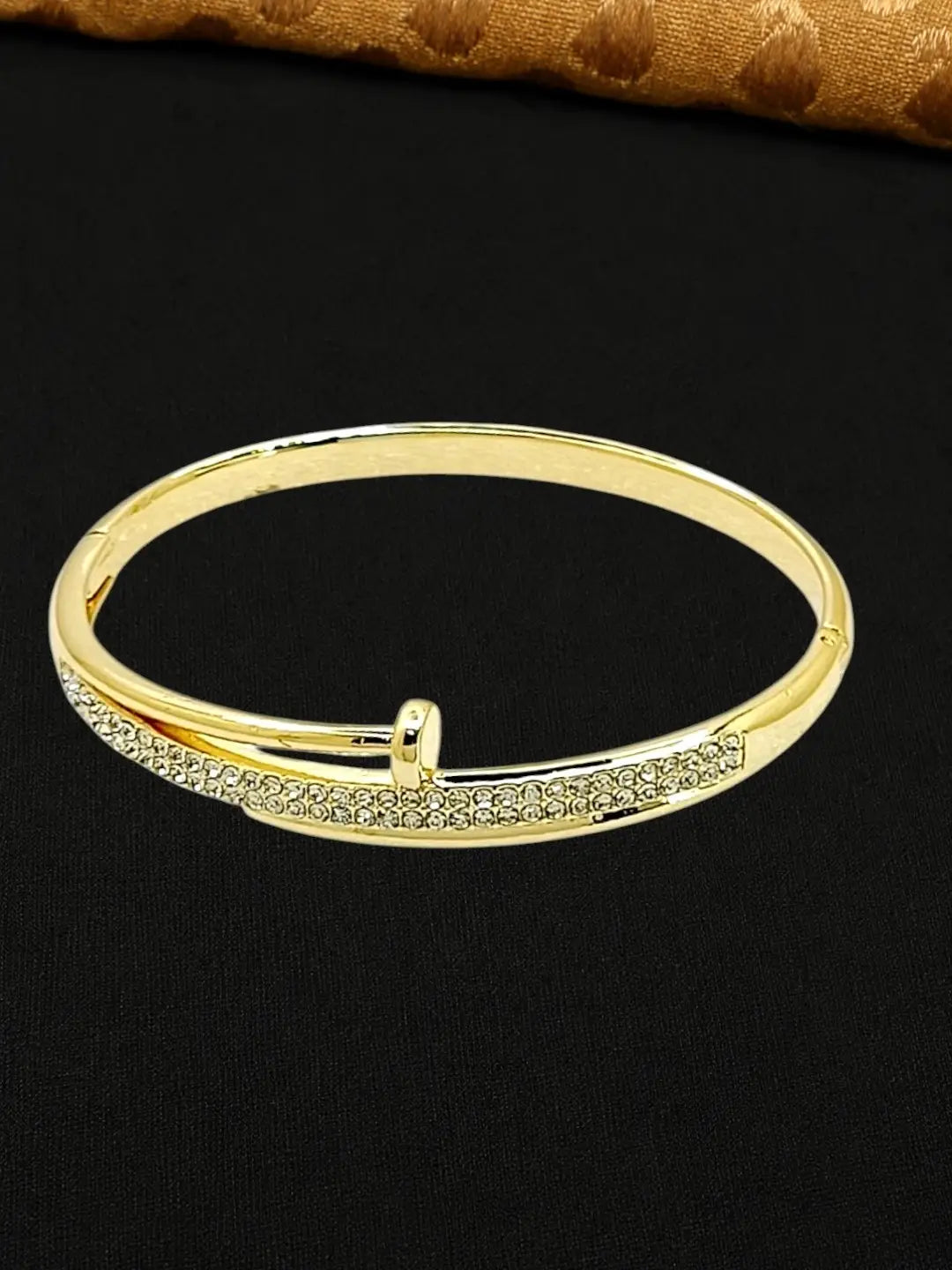 Gold Plated Anti Tarnish CZ Nail Design Bracelet