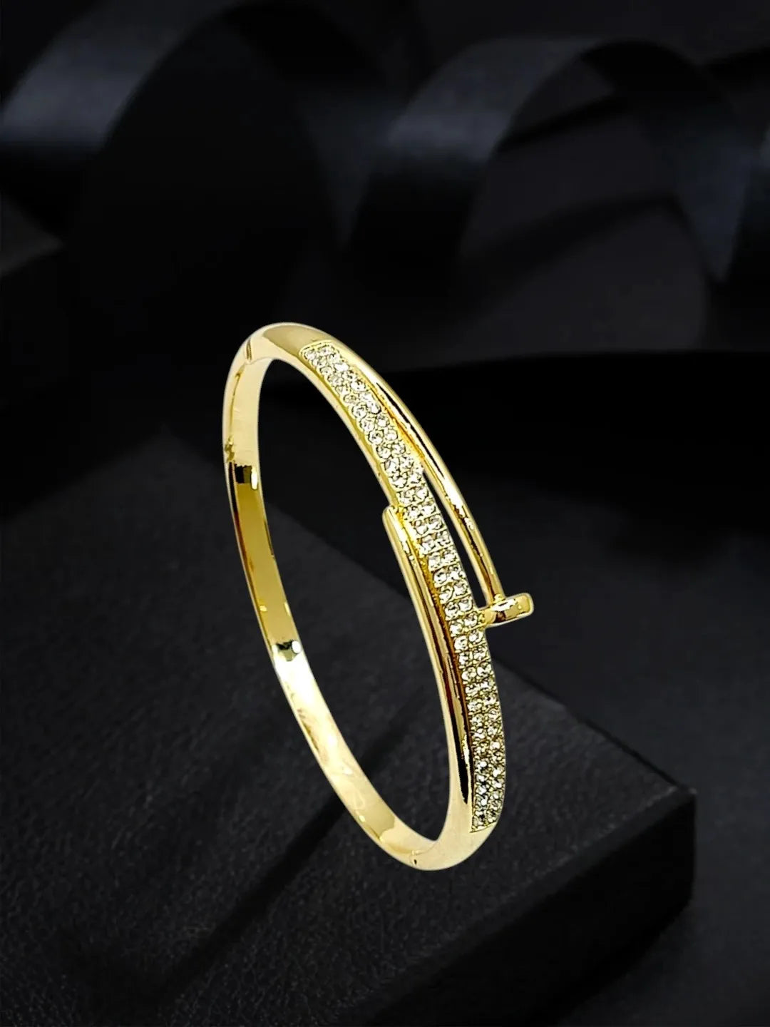 Gold Plated Anti Tarnish CZ Nail Design Bracelet