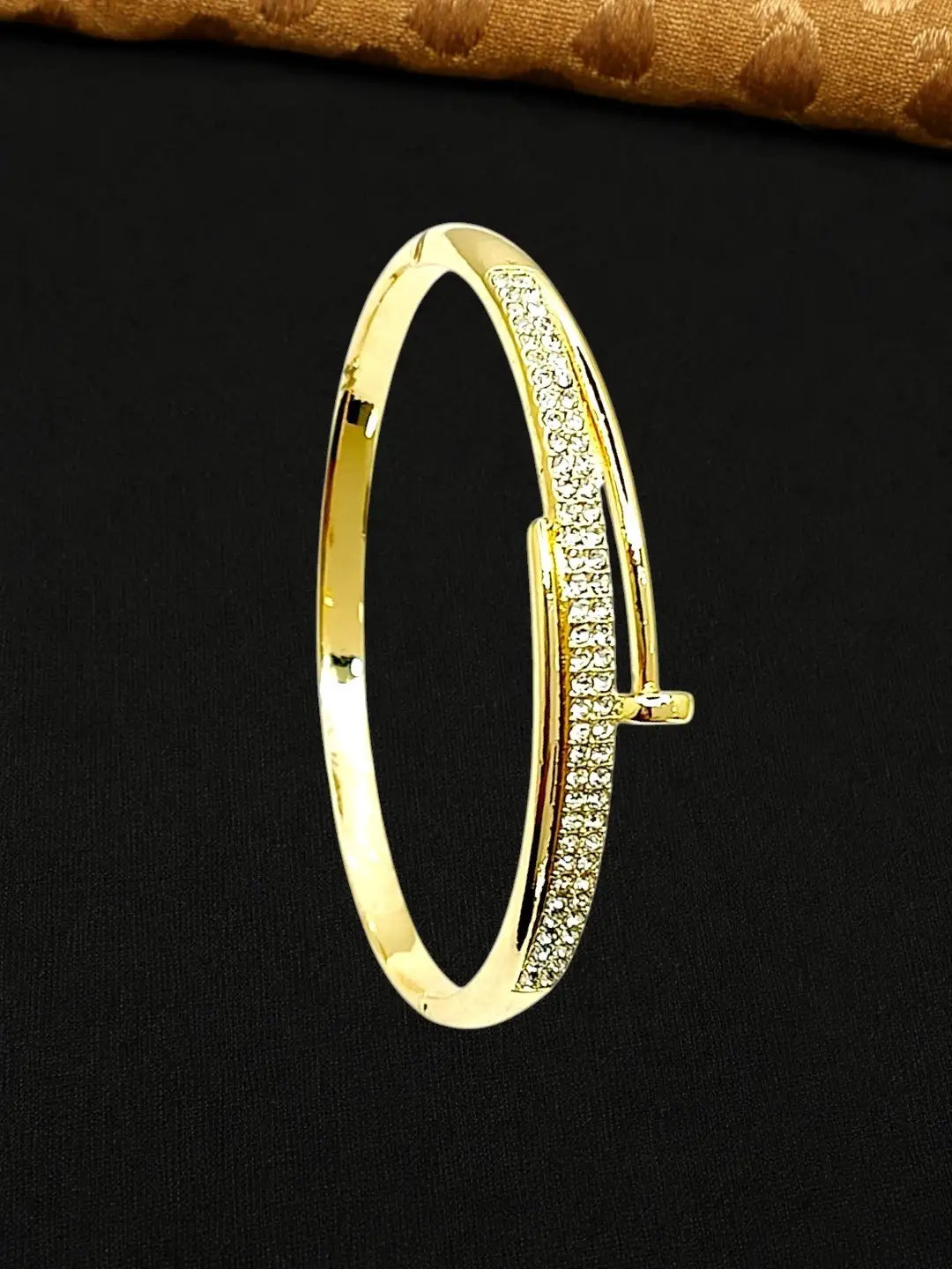 Gold Plated Anti Tarnish CZ Nail Design Bracelet