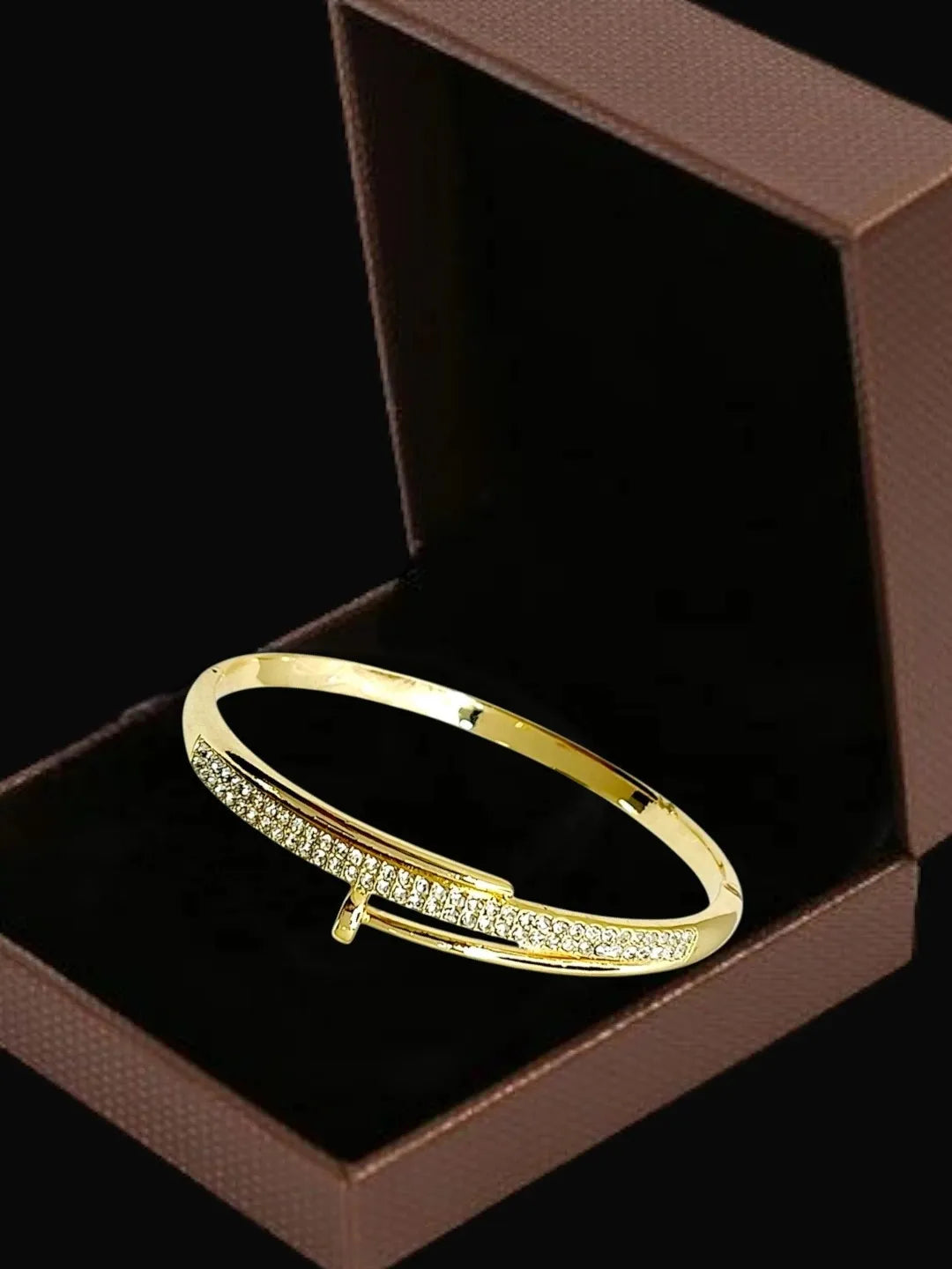 Gold Plated Anti Tarnish CZ Nail Design Bracelet