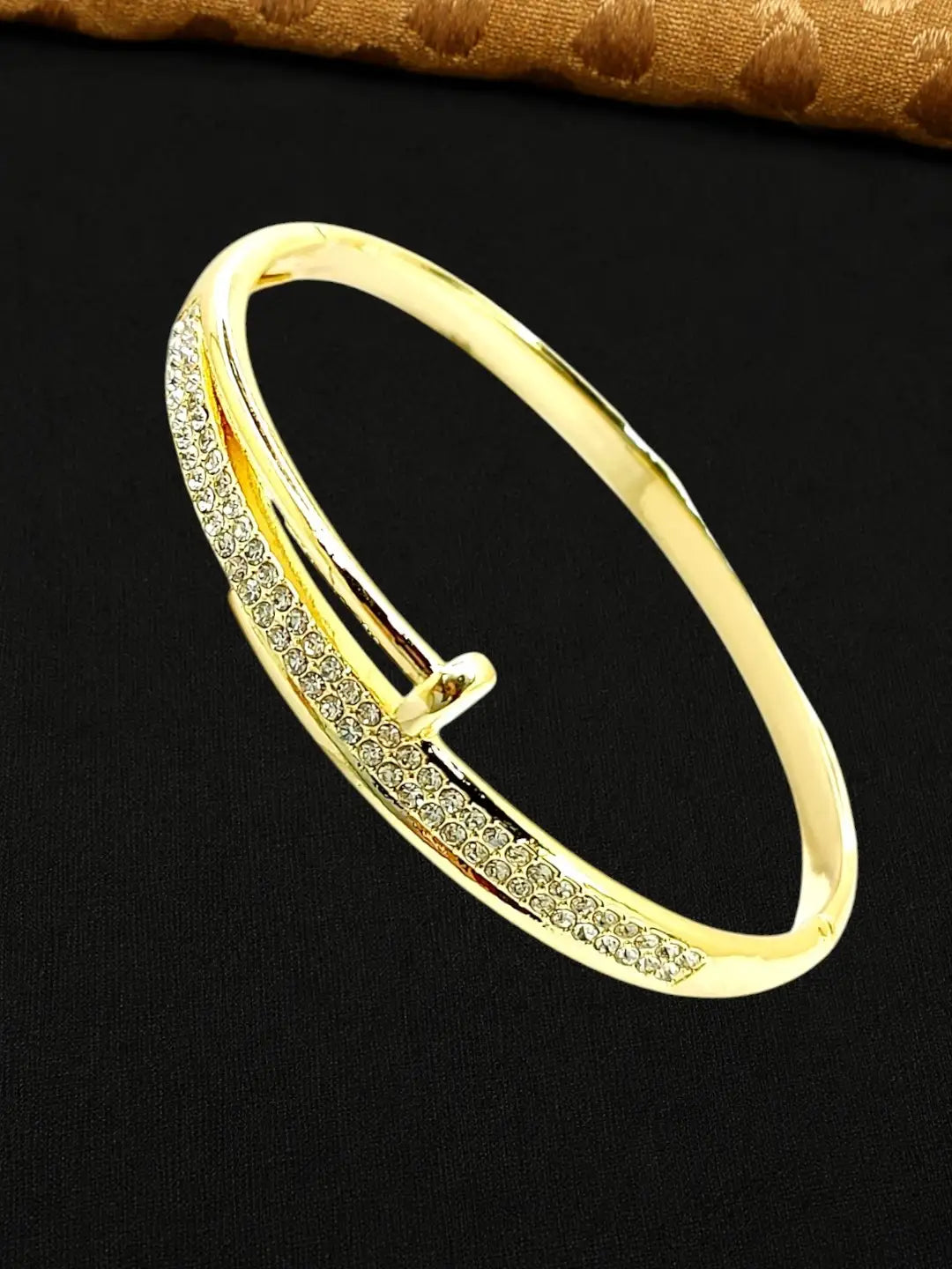 Gold Plated Anti Tarnish CZ Nail Design Bracelet