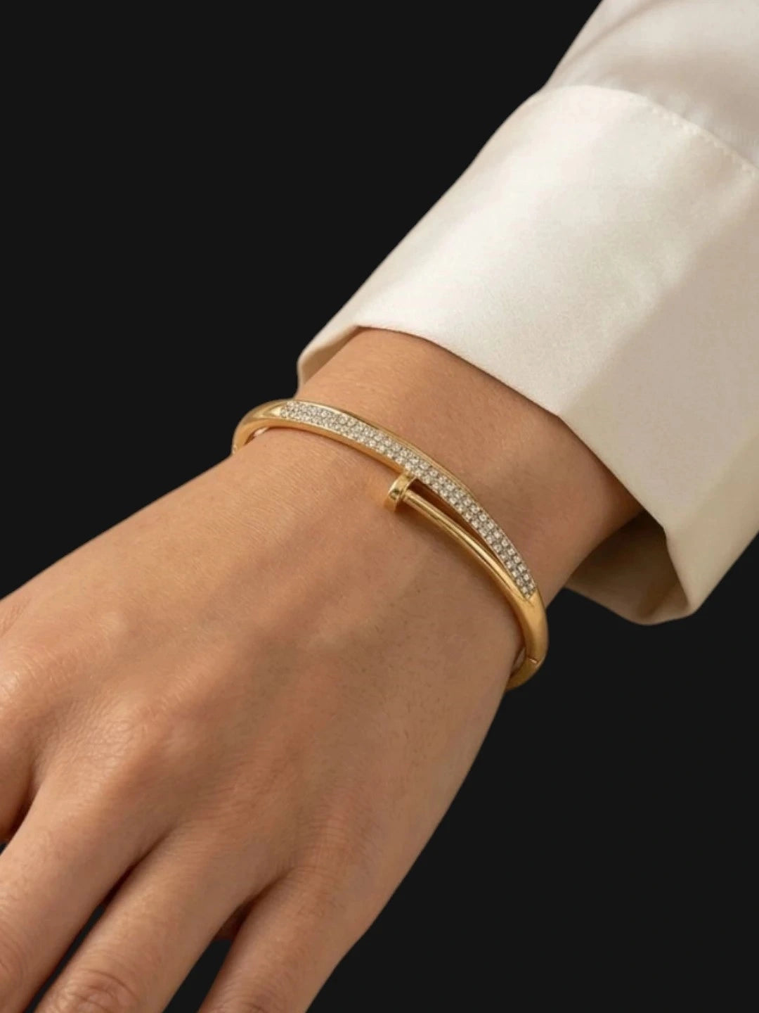 Gold Plated Anti Tarnish CZ Nail Design Bracelet