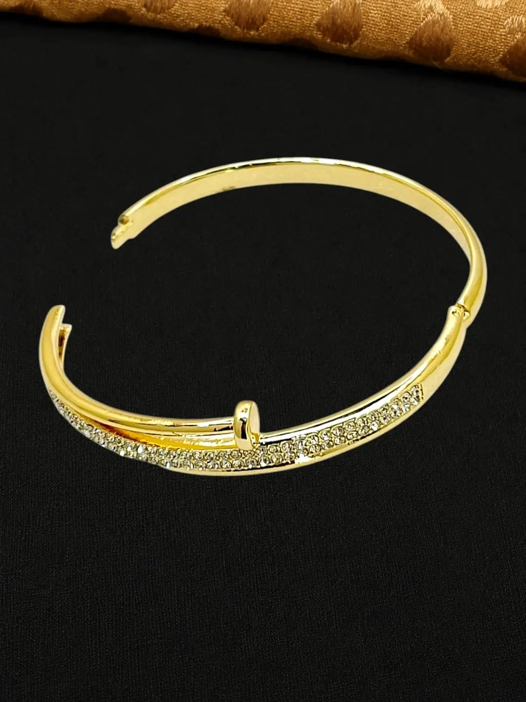 Gold Plated Anti Tarnish CZ Nail Design Bracelet