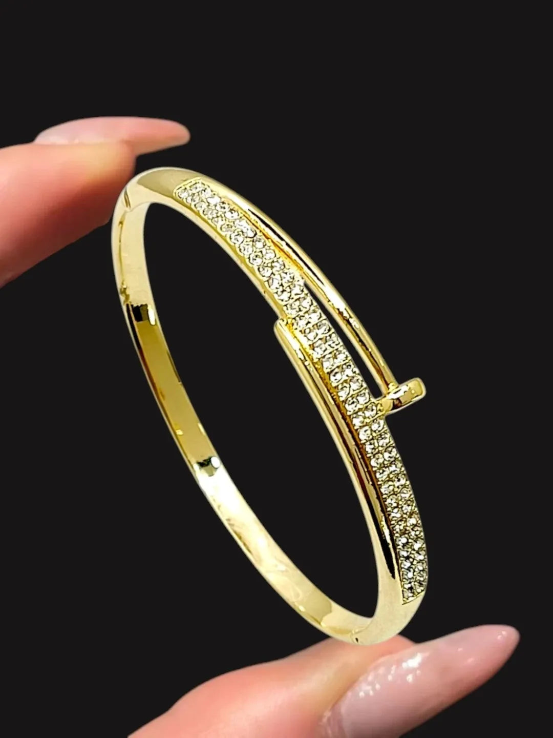 Gold Plated Anti Tarnish CZ Nail Design Bracelet