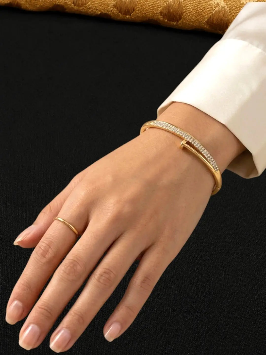 Gold Plated Anti Tarnish CZ Nail Design Bracelet