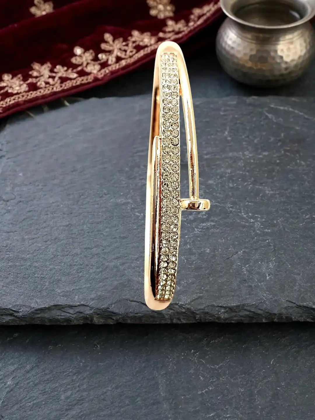 Gold Plated Tarnish CZ Nail Design Bracelet