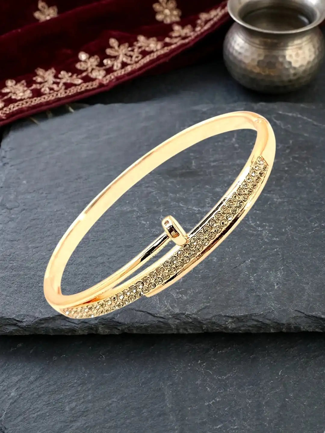 Gold Plated Tarnish CZ Nail Design Bracelet