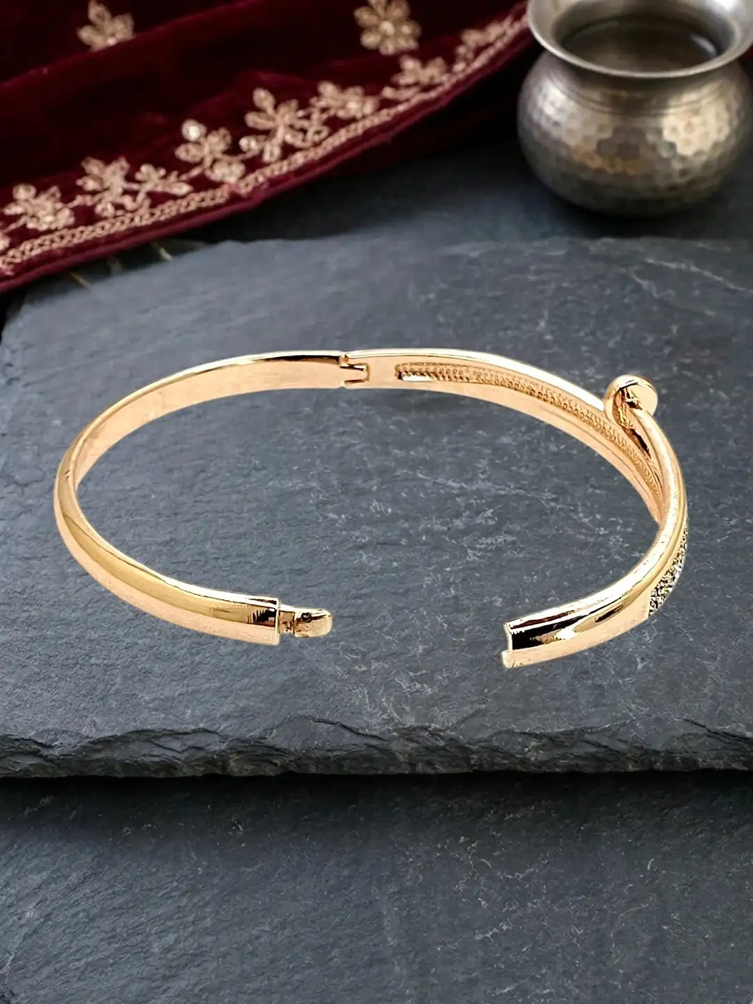 Gold Plated Tarnish CZ Nail Design Bracelet