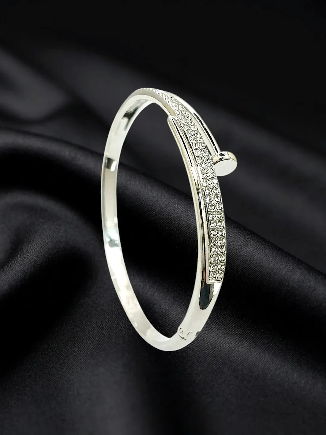Silver Plated Anti Tarnish CZ Nail Design Bracelets