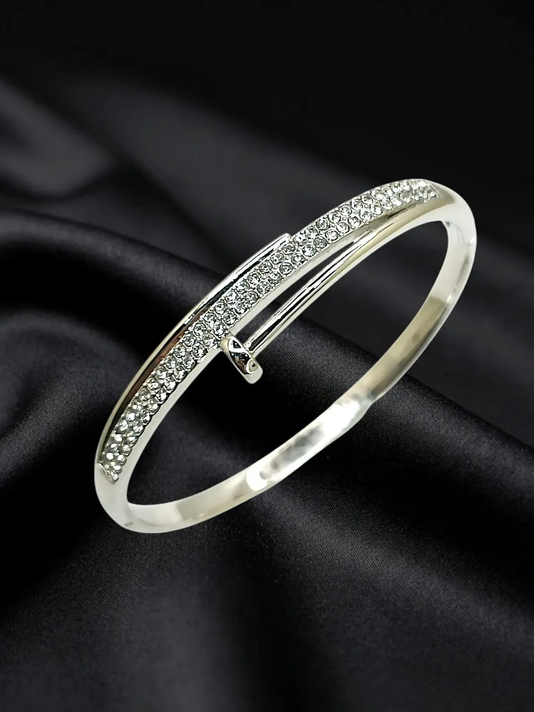 Silver Plated Anti Tarnish CZ Nail Design Bracelets