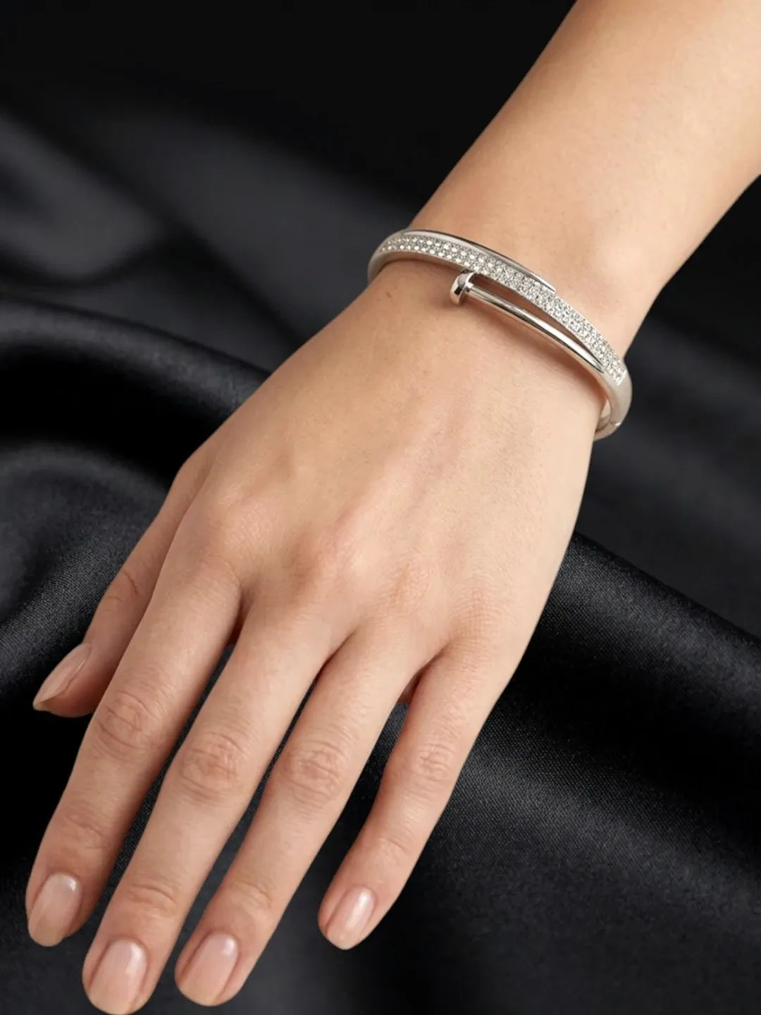 Silver Plated Anti Tarnish CZ Nail Design Bracelets