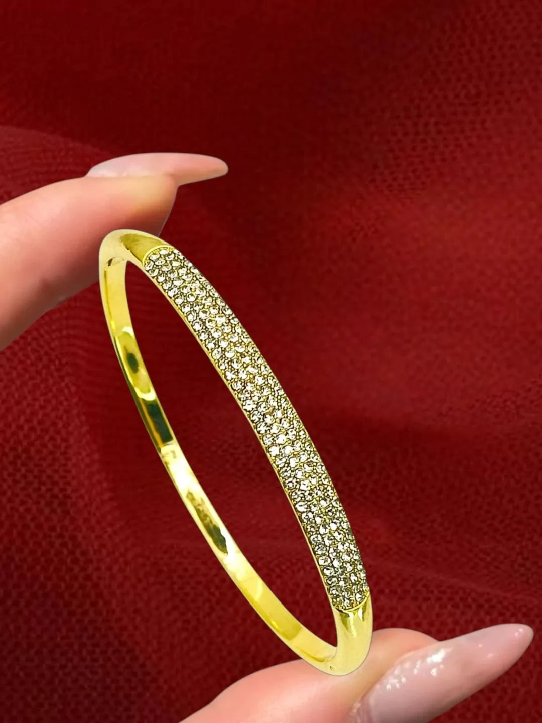 Gold Plated Anti Tarnish CZ Nail Design Bracelet