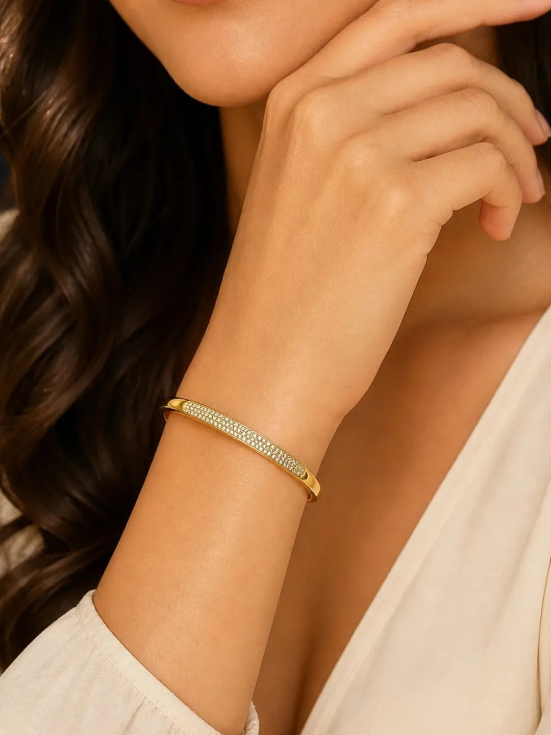 Gold Plated Anti Tarnish CZ Nail Design Bracelet