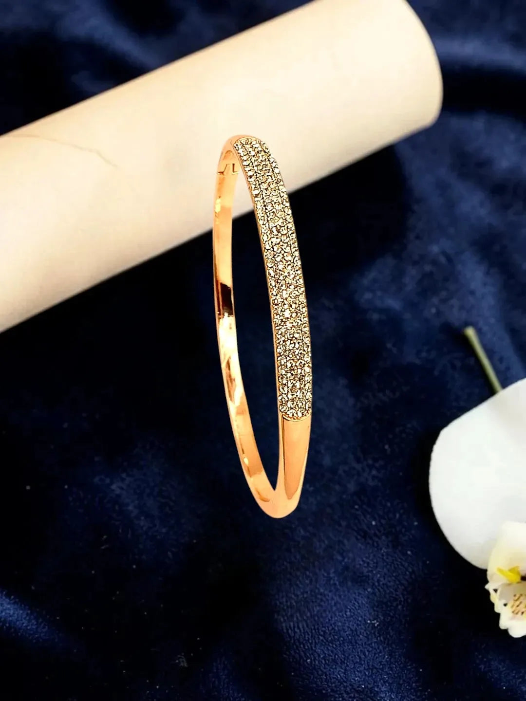Rose Gold Plated Anti Tarnish CZ Nail Design Bracelet