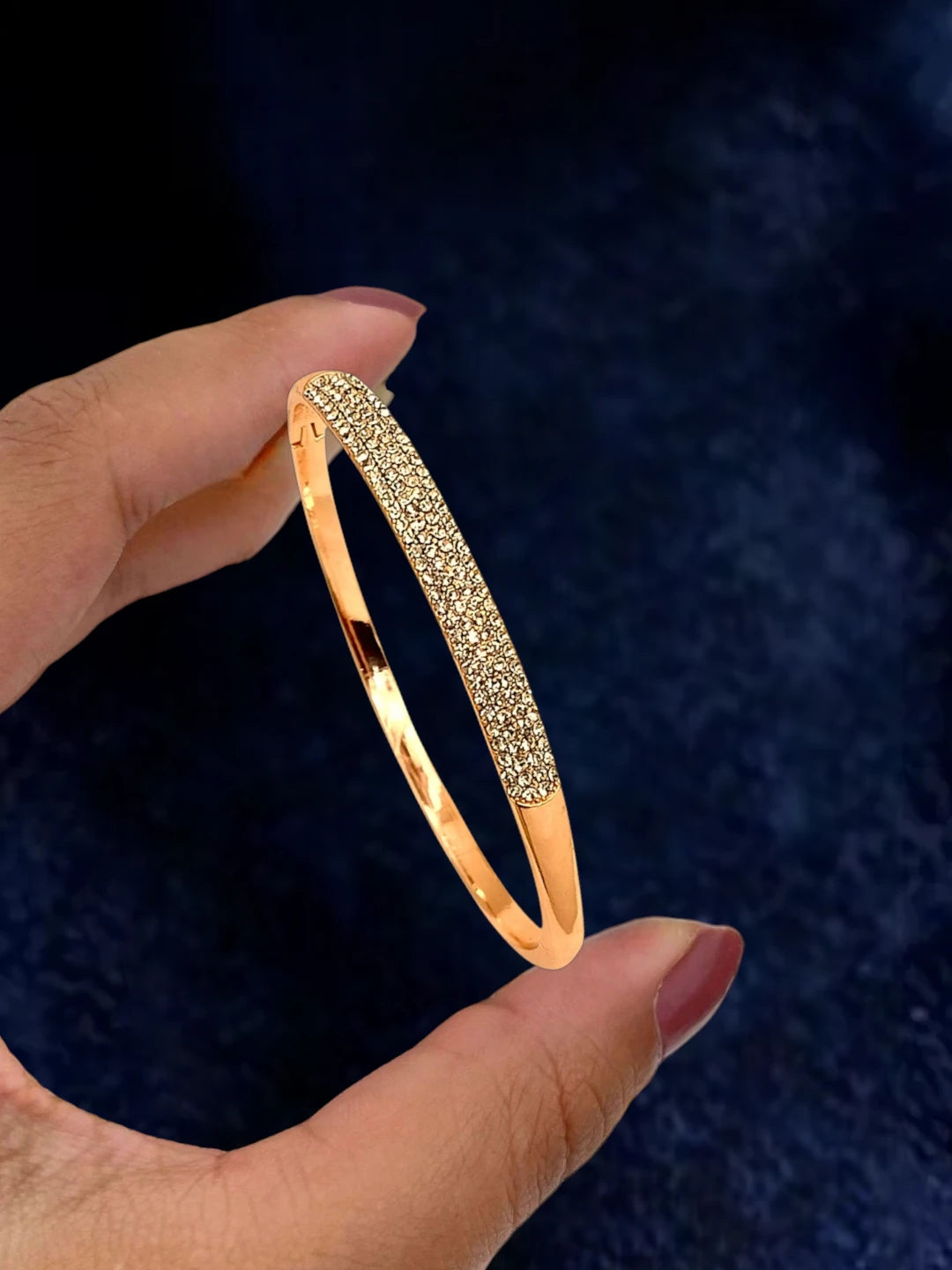 Rose Gold Plated Anti Tarnish CZ Nail Design Bracelet