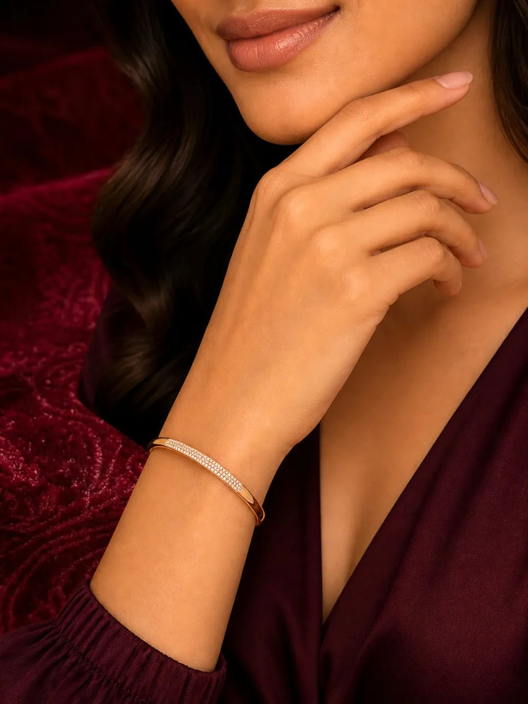 Rose Gold Plated Anti Tarnish CZ Nail Design Bracelet