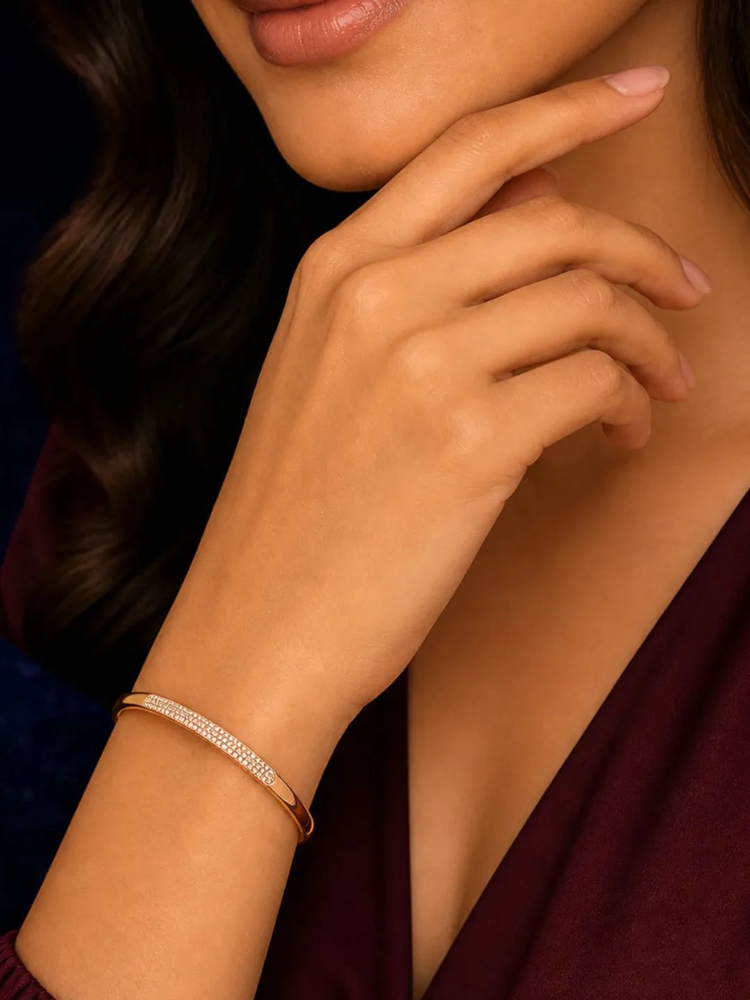 Rose Gold Plated Anti Tarnish CZ Nail Design Bracelet