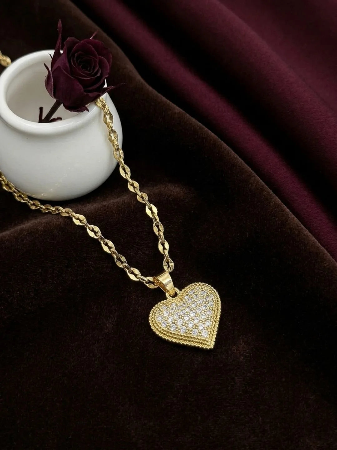 Gold Plated CZ Heart Pendant With Chain