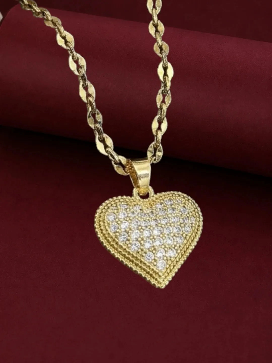Gold Plated CZ Heart Pendant With Chain
