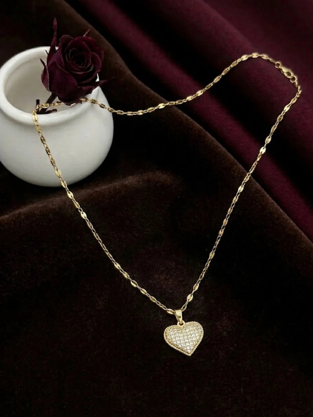 Gold Plated CZ Heart Pendant With Chain