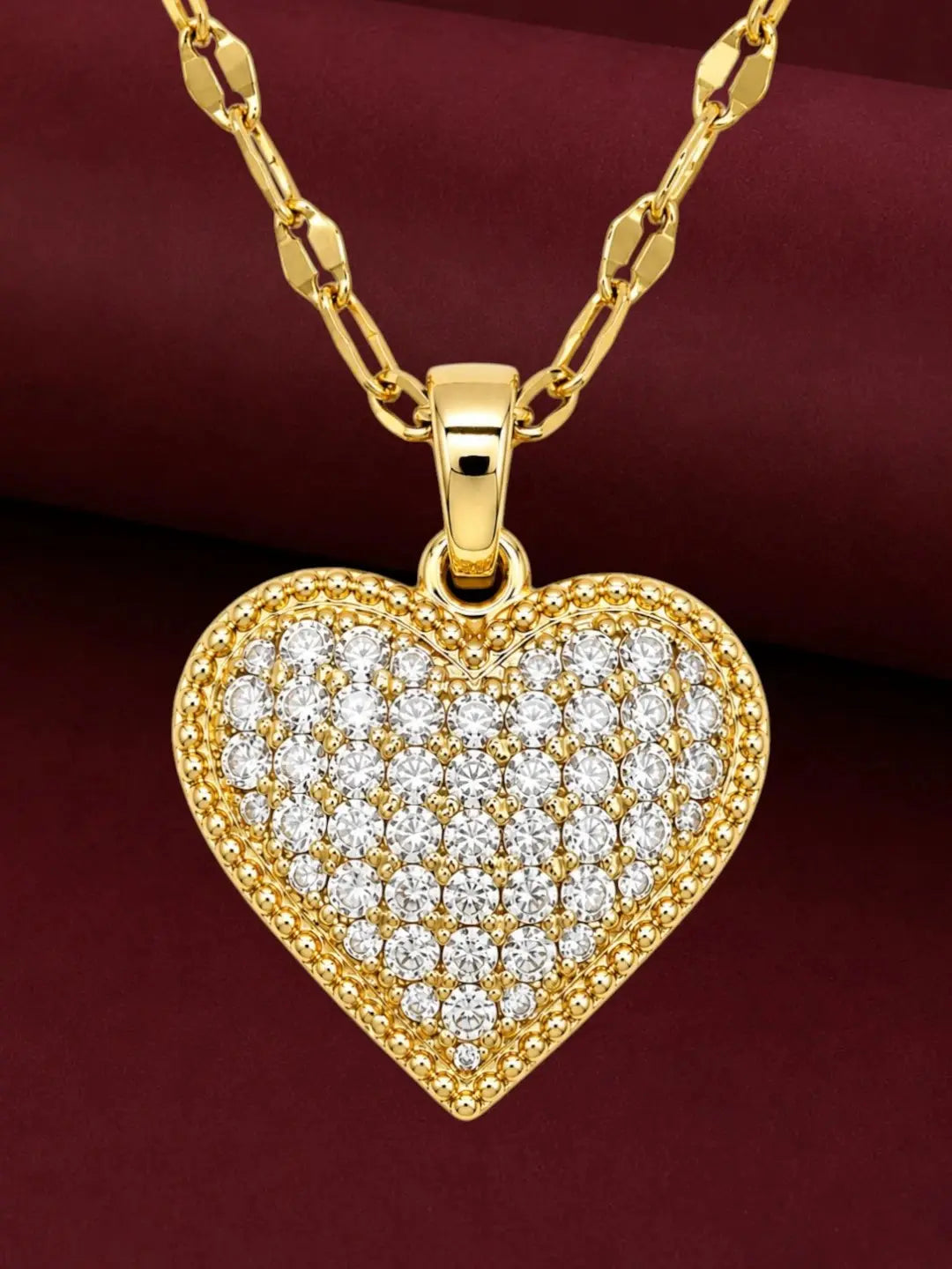 Gold Plated CZ Heart Pendant With Chain