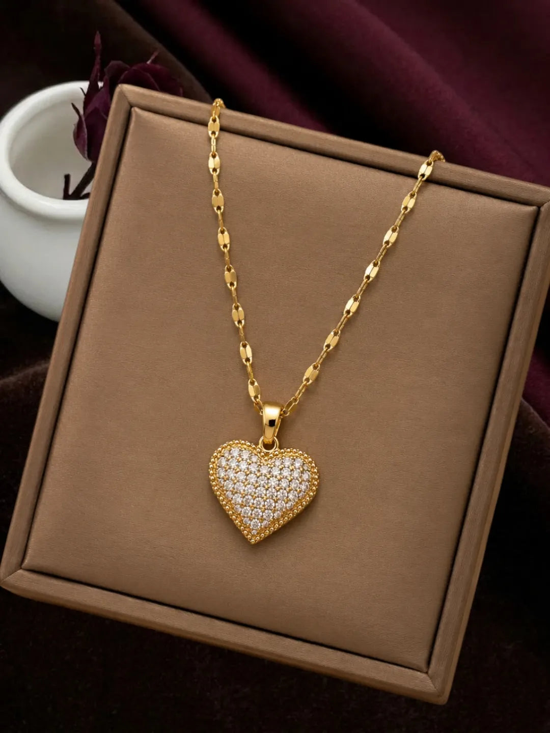 Gold Plated CZ Heart Pendant With Chain
