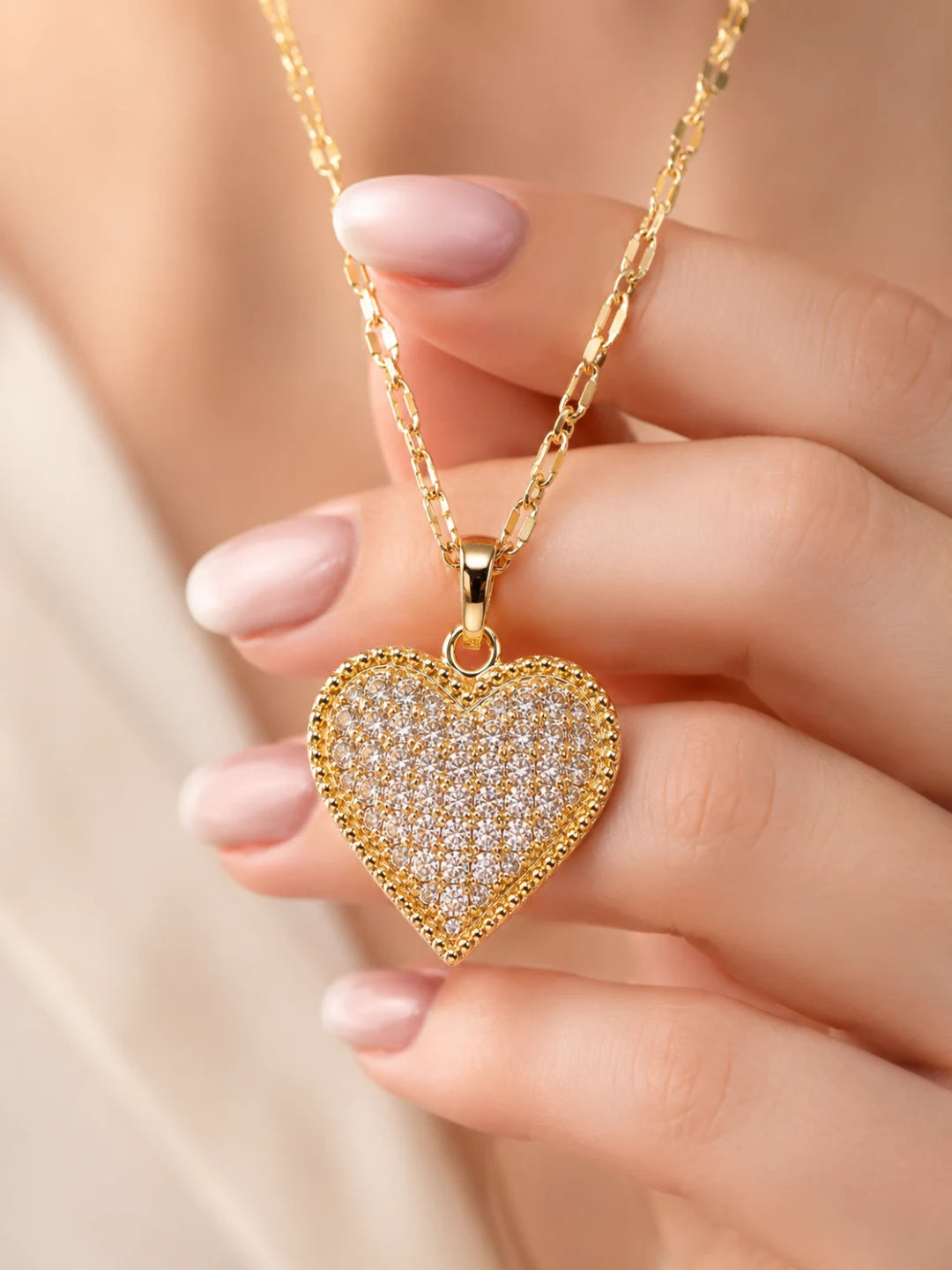 Gold Plated CZ Heart Pendant With Chain