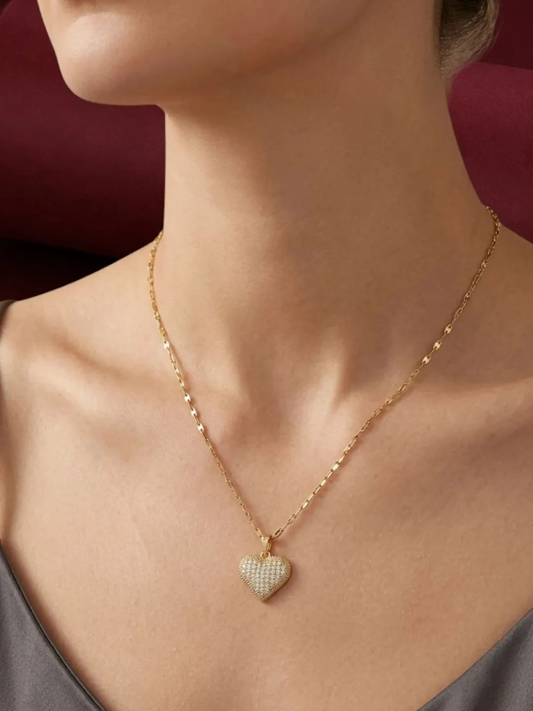 Gold Plated CZ Heart Pendant With Chain