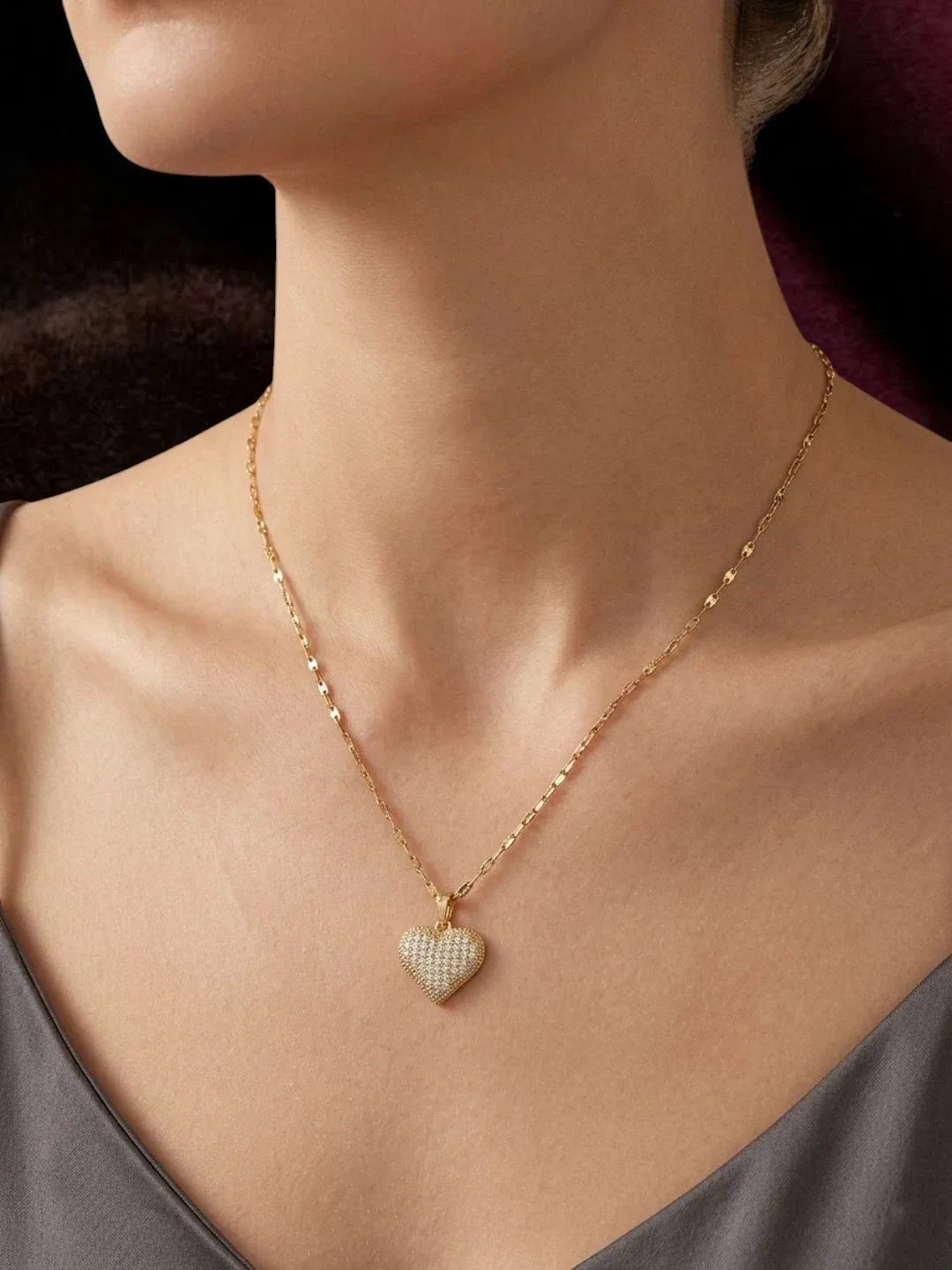 Gold Plated CZ Heart Pendant With Chain