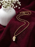 Gold Plated CZ Leaf Pendant With Chain