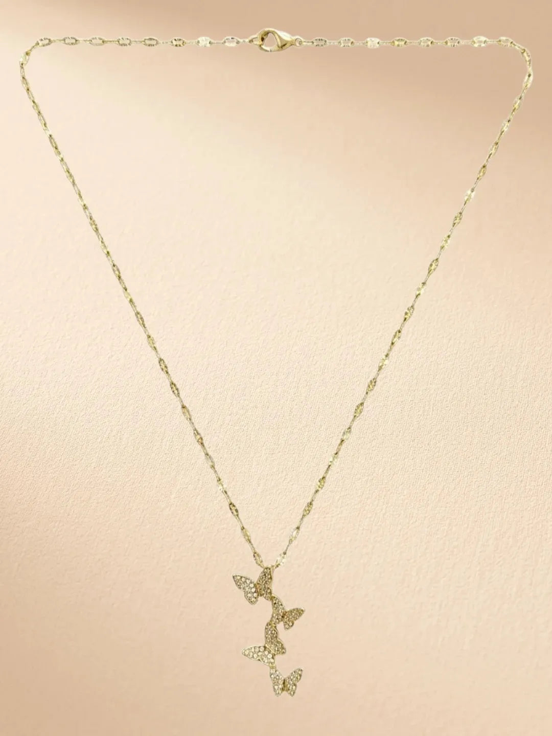 Gold Plated CZ Layered Butterfly Pendant With Chain