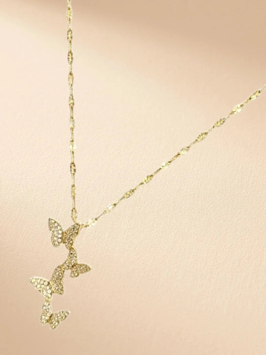 Gold Plated CZ Layered Butterfly Pendant With Chain